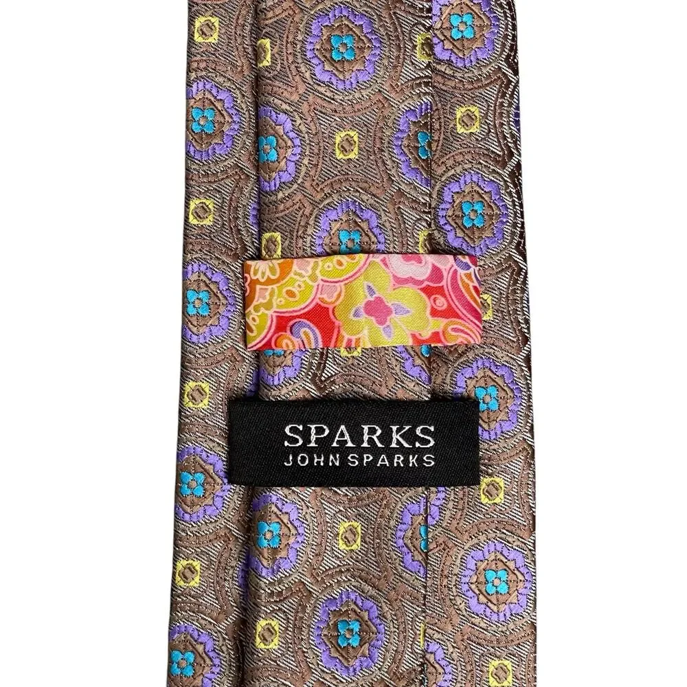Sparks John Sparks Hand Made Geometric Tie Men's OS Brown Purple Pointed Necktie